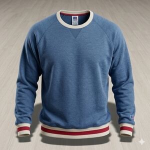 Russell Athletic Blue and Cream Crewneck Sweater